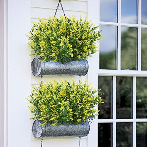 8 Bundles Outdoor Artificial Lavender Fake Flowers UV Resistant Shrubs, Faux Plastic Greenery for Indoor Outside Hanging Plants Garden Porch Window Box Home Wedding Farmhouse Decor (Yellow) - Image 2