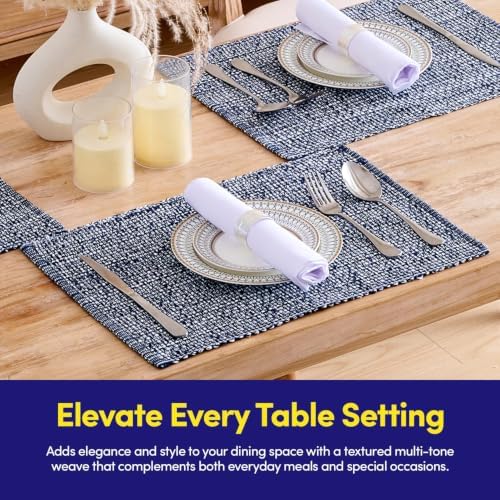 Sweet Home Collection 100% Cotton Placemats for Dining Room Rectangle Two Tone Woven Fabric 13" x 19" Soft Durable Table Mat Set, Set of 4, Navy - Image 2