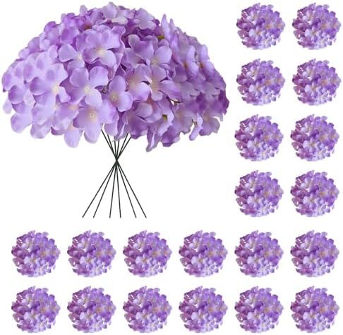 Hydrangea Artificial Flowers, 20 Pcs Purple Hydrangea Artificial Flowers Bulk, Faux Hydrangea Flowers for Outdoor, Fake Silk Hydrangea Flowers with Stems for Wedding Decoration Decor by Cherica