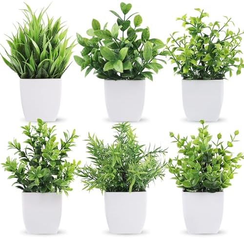 Der Rose 6 Pack Small Potted Fake Plants for Bathroom Home Decor Indoor by DerRose