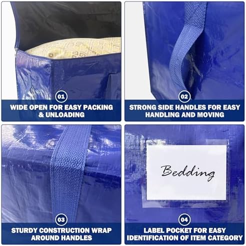 12 Pack Extra Heavy Duty Large Moving Bags with Strong Zipper & Carrying Handles, Sturdy Clothes Storage Bags Totes Bins, Packing Bag Move Boxes College Moving Supplies, Dark Blue - 24 gal - Image 7