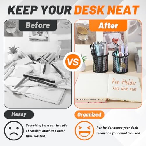 Segarty Pen Holder, 3 Pack Round Black Pen Cup Holder for Desk, Wire Mesh Pencil Containers Set for Office Supplies, School Maker, Home Desktop Accessories Organizer, Makeup Brush - Image 4
