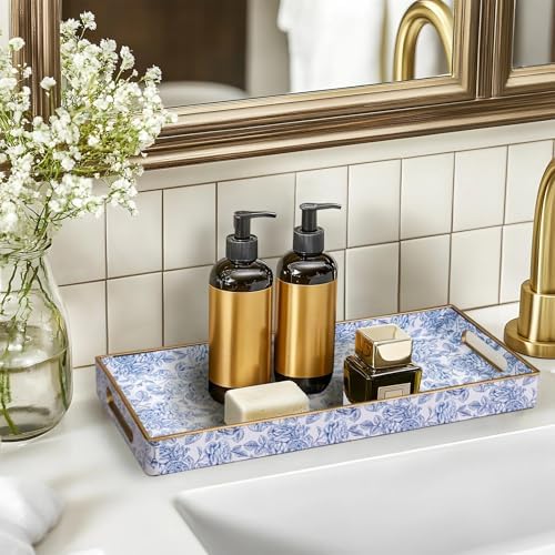 MAONAME Blue Bathroom Vanity Tray, Plastic Decorative Trays with Handles - Image 4
