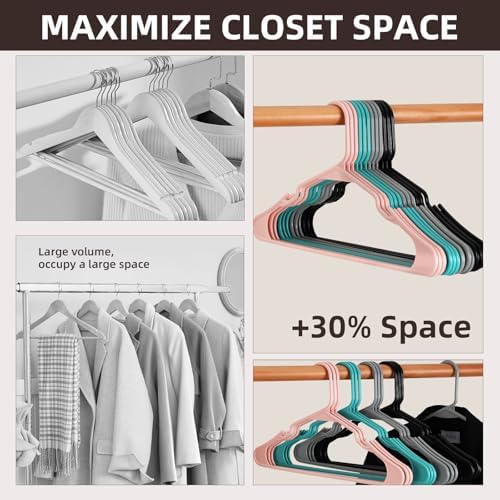 Plastic Hangers 20 Pack Black, Non-Slip Shoulder Grips Space Saving Clothes Hangers for Tank Tops and Camisoles, Closet Organizer - Image 3