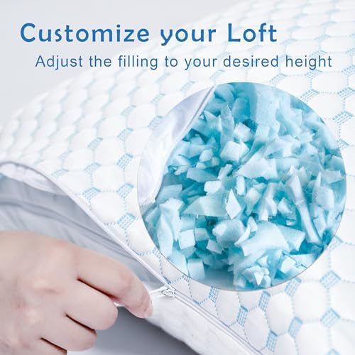Premium Adjustable Shredded Memory Foam Pillow - Suitable for Side, Back, and Stomach Sleepers, with Cooling Fiber Machine Washable Cover (2, King (U.S. Standard), Blue and White Dot) - Image 3