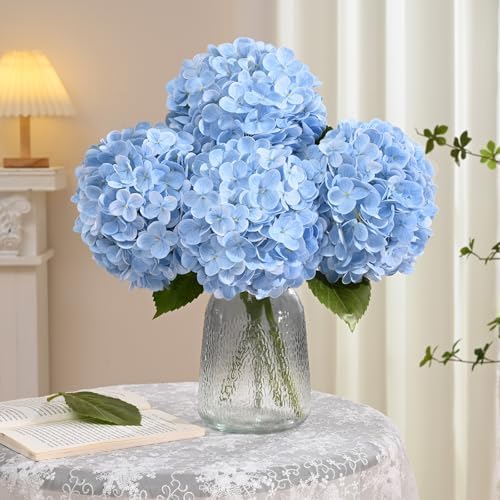 Yastouay 8 Pcs Real Touch Hydrangea Artificial Flowers, Blue - Image 3