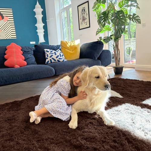OLANLY 2x8 Machine Washable Runner Rugs for Hallway, Soft Fluffy Shaggy Bedside Rugs for Bedroom, Living Room, Indoor Floor Carpet for Kids Girls and Boys, Nursery Rooms, Home Decor Aesthetic, Coffee - Image 3