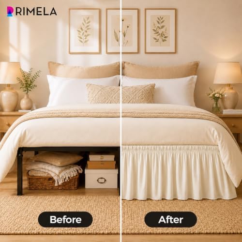 RIMELA Bed Skirts Full Size Cream Dust Ruffle 15 Inch Drop, Wrap Around Elastic Adjustable Bedskirt, Bed Skirt for Adjustable Bed Base, Soft Durable Fabric Machine Washable Easy to Install - Image 2
