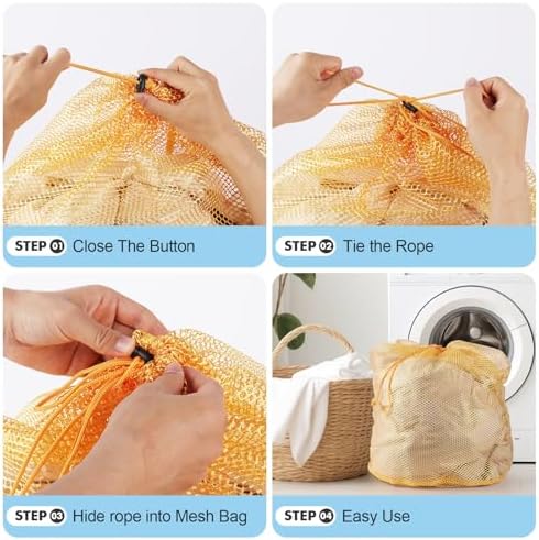 3Pcs Mesh Laundry Bags Washing Machine Mesh Wash Bags Jumbo for Delicates Clothes,Bed Linen,Toys with Drawstring Closure Sturdy(3 XXLarge 28 x 26 Inches, Yellow) - Image 6