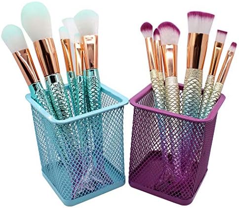Gullor Square Desktop Pencil Holder, Office Supplies Desk Organizer Makeup Brush Holder, Set of 2, Light Blue and Purple by Gullor