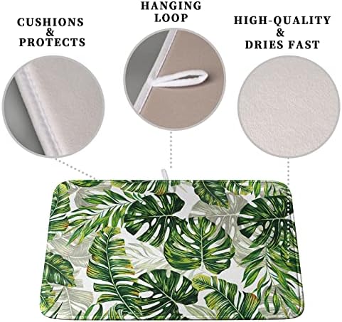 Tropical Palm Leaves Dish Drying Mat for Kitchen Counter 18x24 Inch, Green Monstera Kitchen Drying Mat,Watercolor Herbs Dishes Pad Dish Drainer Rack Mats Absorbent Fast Dry Kitchen Accessories - Image 3