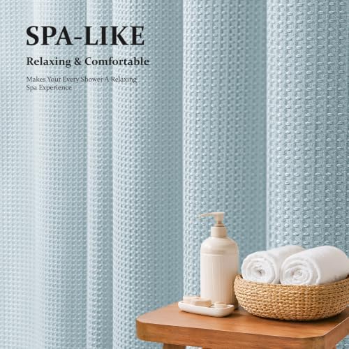 Dynamene Long Waffle Shower Curtain 256 GSM Heavy Fabric 72x78 Fog Blue - Image 3