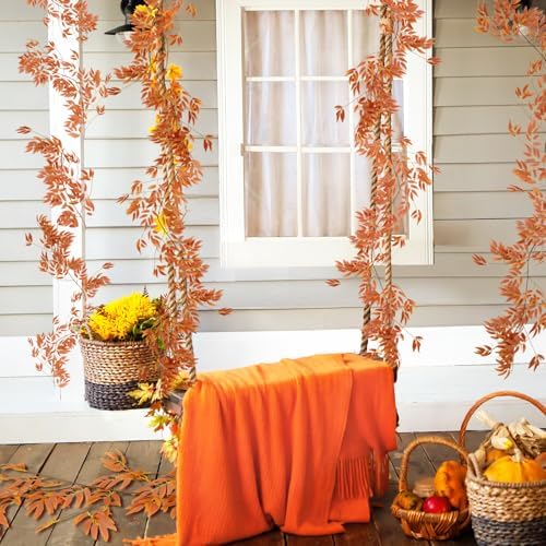 RECUTMS Artificial Silk Willow Leaves Vine Twig 2Pc 5.7Ft Fall Ivy Garland - Image 2