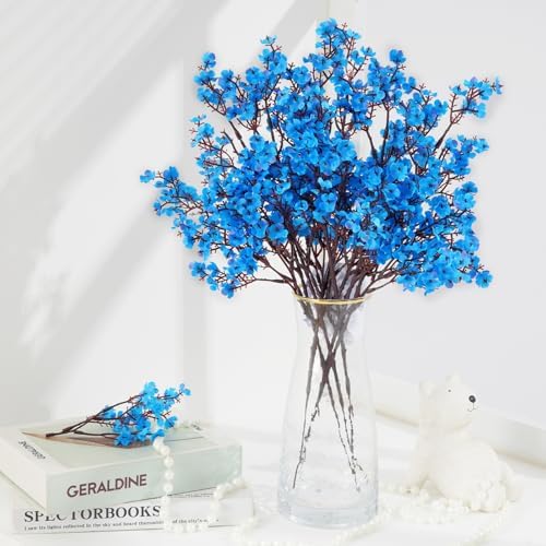 5 Pcs Fake Flowers, Real Touch Babys Breath Artificial Flowers, Blue - Image 4