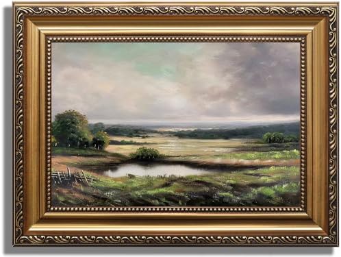 ASTRDECOR Vintage Gold Framed Mountain Wall Art Prints, Landscape Paintings Canvas Wall Art for Bedroom, Vintage Field Nature Wall Art, Rivers Green Pictures Farmhouse Wall Decor Living Room - 12''x16'' by ASTRDECOR