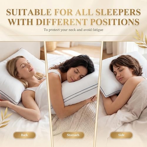 Feather Pillows King Size Set of 2 Goose Down Pillows with 100% Breathable Cotton Cover, Hotel Collection Bed Pillows for Sleeping, Soft Support for Back, Stomach and Side Sleepers - Image 5