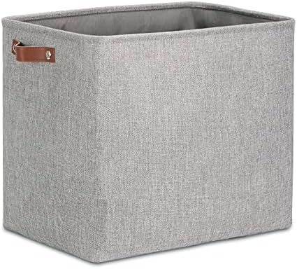 DULLEMELO Large Collapsible Storage Basket/Bin with Sturdy Leather Handles, Fabric Organizer Bin for Storage Clothes, Toys, Books, Office, Bedroom, Closet, Nursery & Laundry (Gray) by DULLEMELO