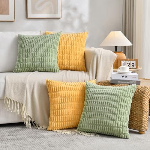 Fancy Homi 4 Packs Decorative Throw Pillow Covers for Living Room Couch Bed, Modern Farmhouse Boho Home Décor Accent Cushion Case, 24" x 24", Yellow Green Series - Image 6