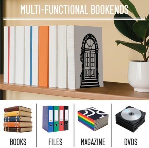 WADORN Gothic Porch Metal Decorative Bookends, Vintage Porch Heavy Duty Book Stand Retro Black Non-Skid Book Holder Stopper for Home Office School Library Study Room Back to School, 5.3x4.3x7.9 Inch - Image 3