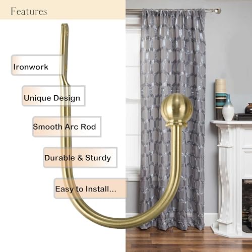 ARNORX Curtain Holdbacks, Hooks, 2 PCS，Solid Steel Hooks, Decorative French Ball End, Curtain Drapery Holdbacks, Wall Mounted, Curtain Tiebacks, Brass Brushed - Image 4