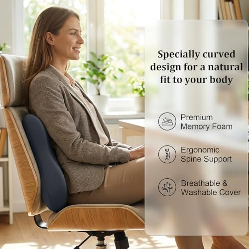 Lumbar Support Pillow Office Chair Lumbar Pillow Lower Back Pain Relief Cozy Dark Gray Memory Foam Back Cushion with Removable Cover Suitable for Car, Bed - Image 6