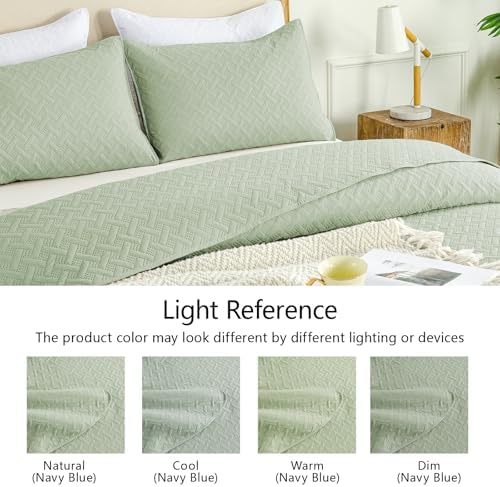 FLYMME Twin Quilt Set, Lightweight Sage Green Bedspreads, Basket Weave Pattern,Ultra Soft Microfiber Bedspread Bed Coverlet 2 Pieces for All-Seasons (1 Quilt, 1 Shams) - Image 5