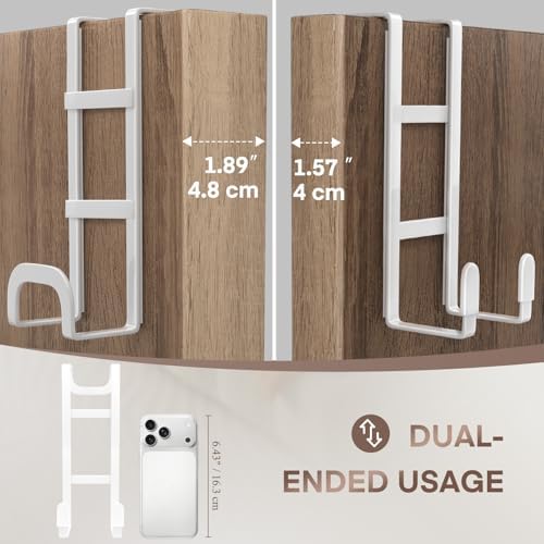 FYY 2 Packs Over The Door Hooks, Heavy Duty Door Hanger Hook, No Drill Wall Hooks for Hanging Coat, Towel, Bag in Bathroom, Closet Fits Most Doors Up to 1-7/8" Thickness （7.87",White） - Image 2