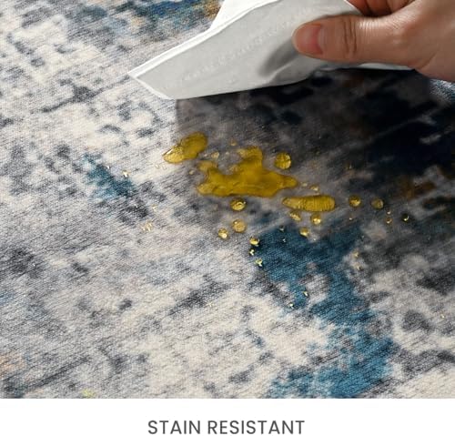 Ompaa Living Room Rug 5x8 Ultramarine Area Rug Machine Washable Boho Rug Non Slip Abstract Vintage Indoor Large Rugs for Bedroom, Classroom, College Dorm, Farmhouse, Dining Room, Kids Playroom - Image 6
