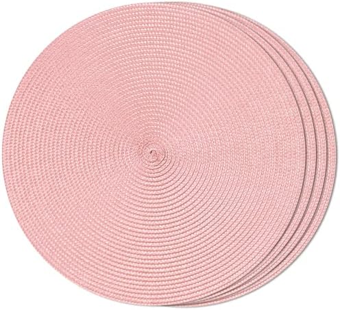 FunWheat Round Braided Placemats Set of 4 Table Mats for Dining Tables Woven Washable Non-Slip Place mats 15inch (Pink, 4pcs) by FunWheat