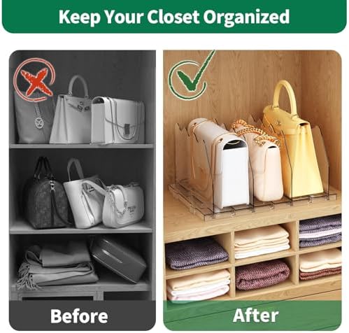 SPACEKEEPER Adjustable Shelf Divider for Closet, Clear Purse Organizers for Closet Acrylic Handbag Separators Storage Organizer Bookshelf Separator Dividers in Bedroom, Office - Image 5