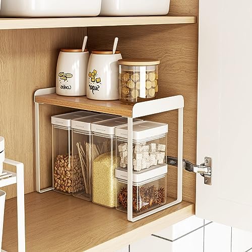 Mitus Stacking Wood Shelf Organizer, Counter Cabinet Storage Rack, 16 inch - Image 2