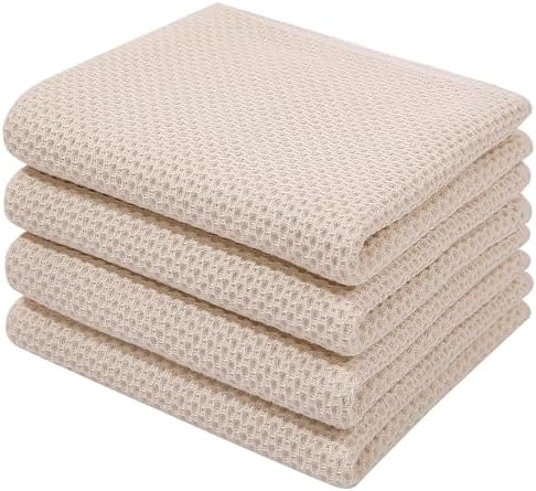 Homaxy 100% Cotton Waffle Weave Kitchen Dish Towels 4-Pack, Beige by Homaxy