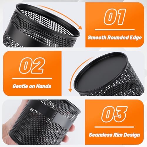 Segarty Pen Cup, 3 Pack Black Pen Holder for Desk, 3.9 x 4.2 inch Large Metal Round Pencil Container Set Marker Holder for Office Supply, Desktop Accessories, Makeup Brush, School Student Teacher - Image 3