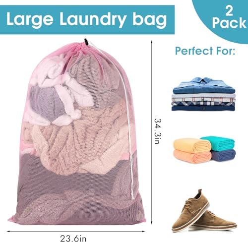 2 Pack Mesh Laundry Bags 23x34 Inch Drawstring Locking for Travel Home - Image 4