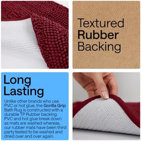 GORILLA GRIP Bath Rug Mat for Bathroom, Absorbent Chenille, 48x17 Burgundy - Image 3