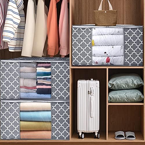 WISELIFE Storage Bags, Large Blanket Clothes Organization and Storage Containers for Bedding, Comforters, Foldable Organizer with Reinforced Handle, Clear Window,Sturdy Zippers,(Light Grey, 6 x 100L) - Image 4