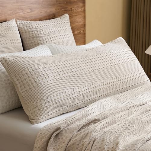 PHF Cotton Waffle Body Pillowcase 20" x 54", Oatmeal, No Insert by PHF