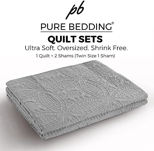 Quilt Set King/Cal King/California King Size Light Grey - Oversized Bedspread - Soft Microfiber Lightweight Coverlet for All Season - 3 Piece Includes 1 Quilt and 2 Shams, Geometric Pattern - Image 5
