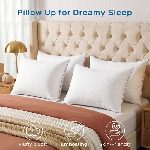 JOLLYVOGUE Pillows Standard Set of 4, Bed Pillow for Side, Back, and Stomach Sleepers, Down Alternative Filled Full Size Pillows, Luxury Hotel Quality and Machine Washable, 26" x 17", 4 Pack - Image 6