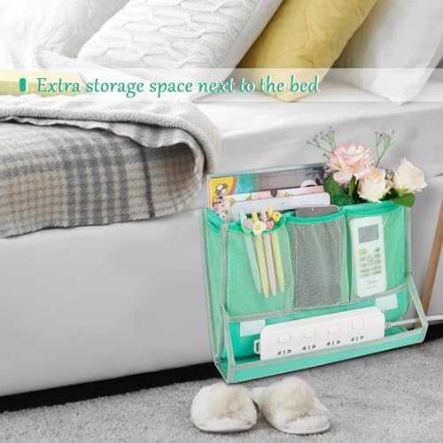 Bedside Caddy Organizer for Dorm Bed Rails with 7 Pockets, Green - Image 3