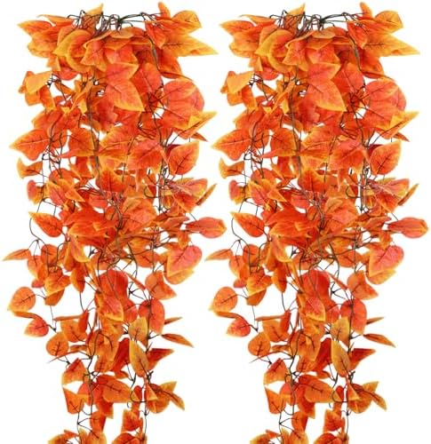 2-Pack Fake Hanging Plants, Faux Hanging Plant Artificial Greenery for Living Room Bedroom Boho Wall Shelf Indoor Outdoor Decor (Orange Pothos Ivy Vines) by Unknown