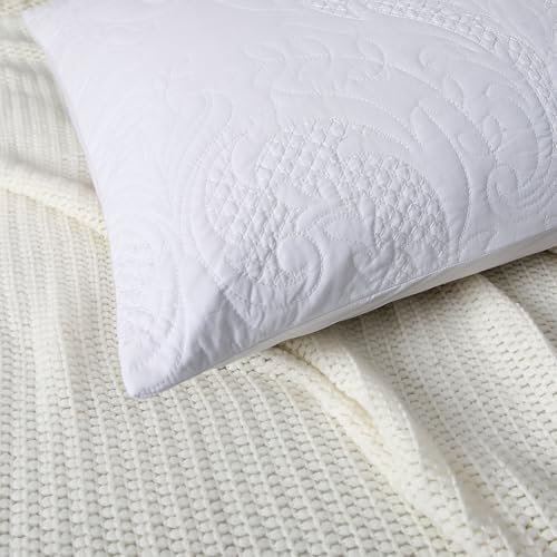 White Quilted Euro Shams Damask Set of 2 26x26 European Pillow Cover - Image 5