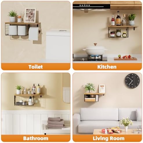 VITVITI Toilet Paper Holder with Shelf, Wall Mounted Storage Basket, Brown - Image 2