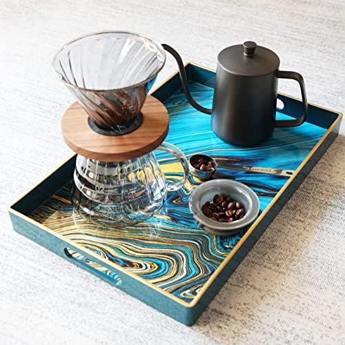 Spsyrine Serving Tray, Marble Decorative Tray Plastic Rectangular Coffee Table Tray for Living Room, Storage, Kitchen, Ottoman, Bathroom Decor. 15.6” X 10.2" LJRE - Image 4