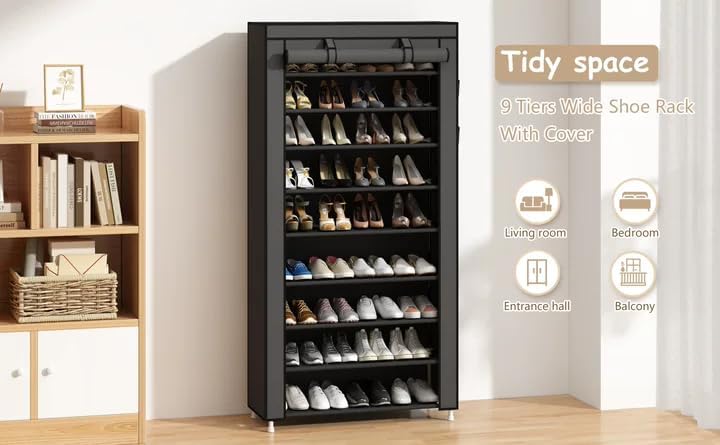 Calmootey 9-Tier Shoe Rack Organizer with Dust Cover for Bedroom, Entryway - Image 4