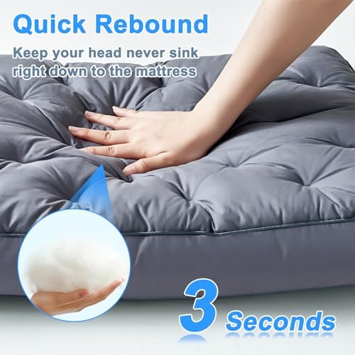 YOUR MOON Extra Soft Pillows Queen Size Set of 2, Medium Thick Support Pillows, 100% Cotton Shell Bed Pillow, Luxury Fluffy Down Alternative Pillow for Sleeping(Gray) - Image 5