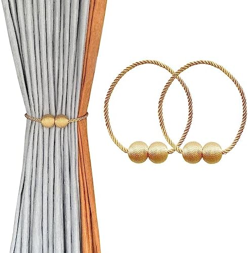 MELALUXE 2 Pack Magnetic Curtain Tiebacks, Decorative Curtain Holdbacks for Window Décor (Gold) by Melaluxe