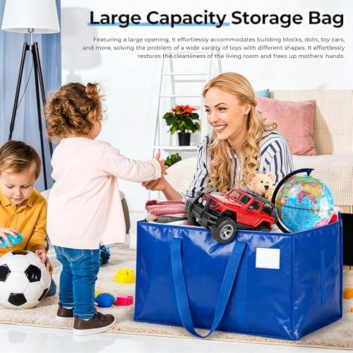 Extra Large Storage Bags, 23 Gallon Capacity, Waterproof Moving Totes with Handles and Label Pocket, Heavy Duty Zipper, Polypropylene Woven Fabric, Foldable Design (2 Pack Blue) - Image 4
