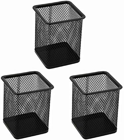 EORTA 3 Pack Square Pen Holders Pencil Holders Black Metal Mesh Pen Pencil Cups Stationery Organizer for Desk by EORTA