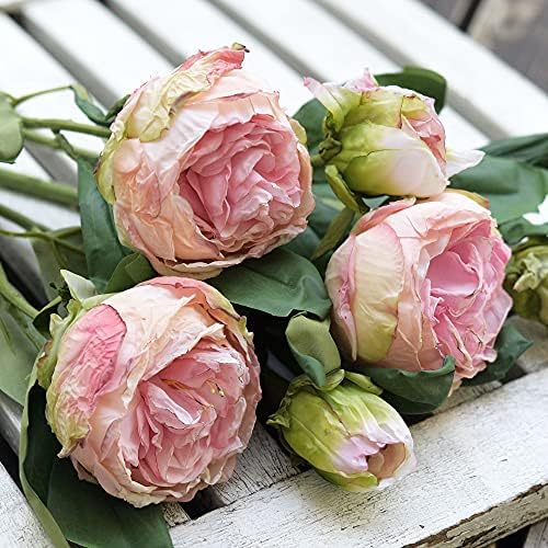 FiveSeasonStuff Vintage Blush Pink Peonies – Realistic Artificial Silk Flowers with Dry-Look Petals, 6 Stems for Rustic Home & Wedding Bridesmaids Bouquet Bridal Showers - Image 6